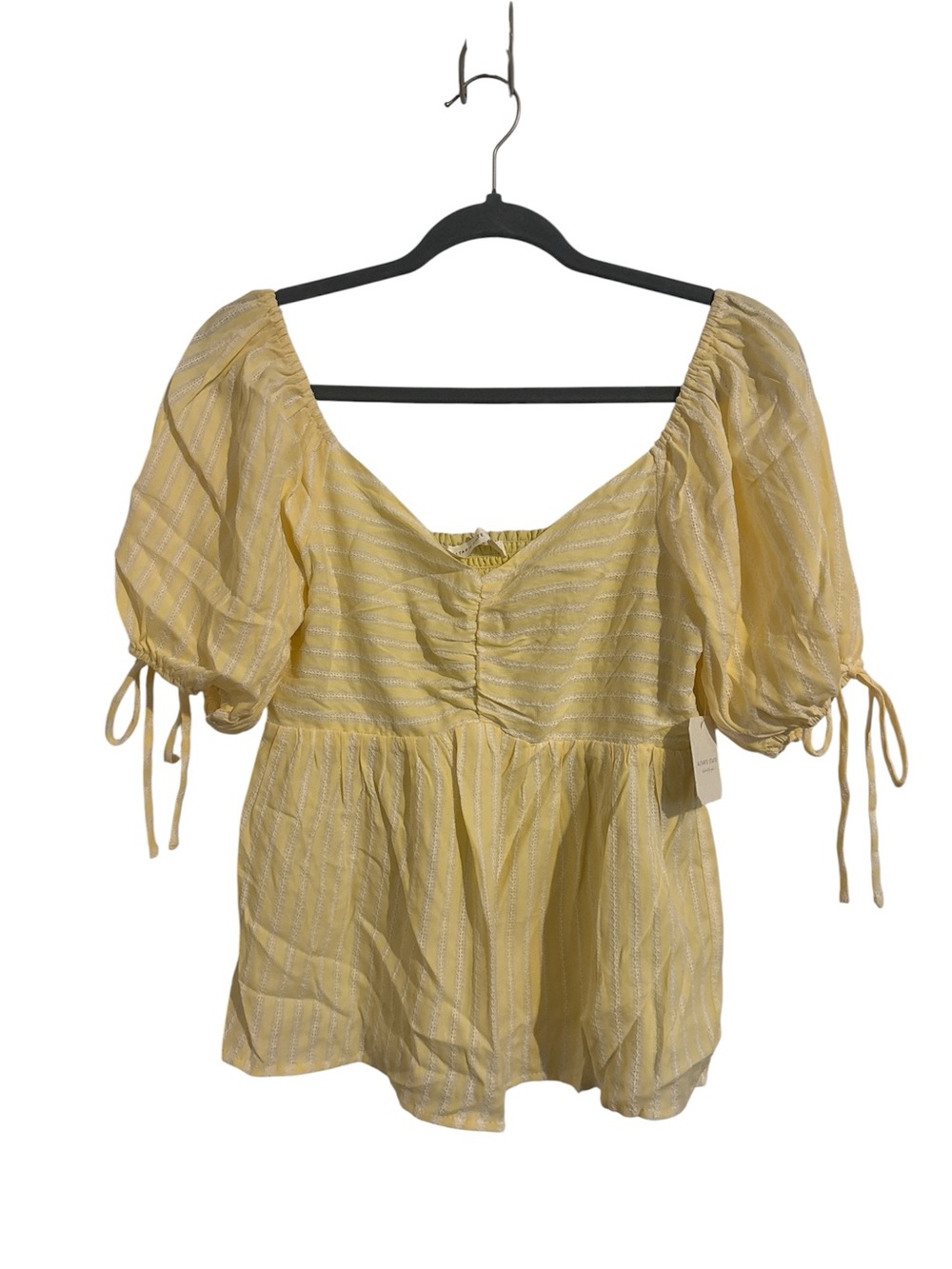 Altar'd State Yellow Puff-Sleeve Peplum Blouse